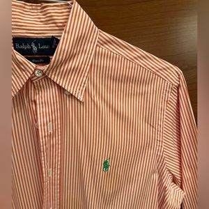 RALPH LAUREN classic orange & white stripe button down size M